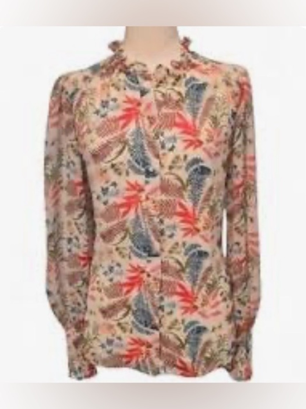 Boden Anastasia Blouse. with vibrant, colorful, floral, and fern print. US10